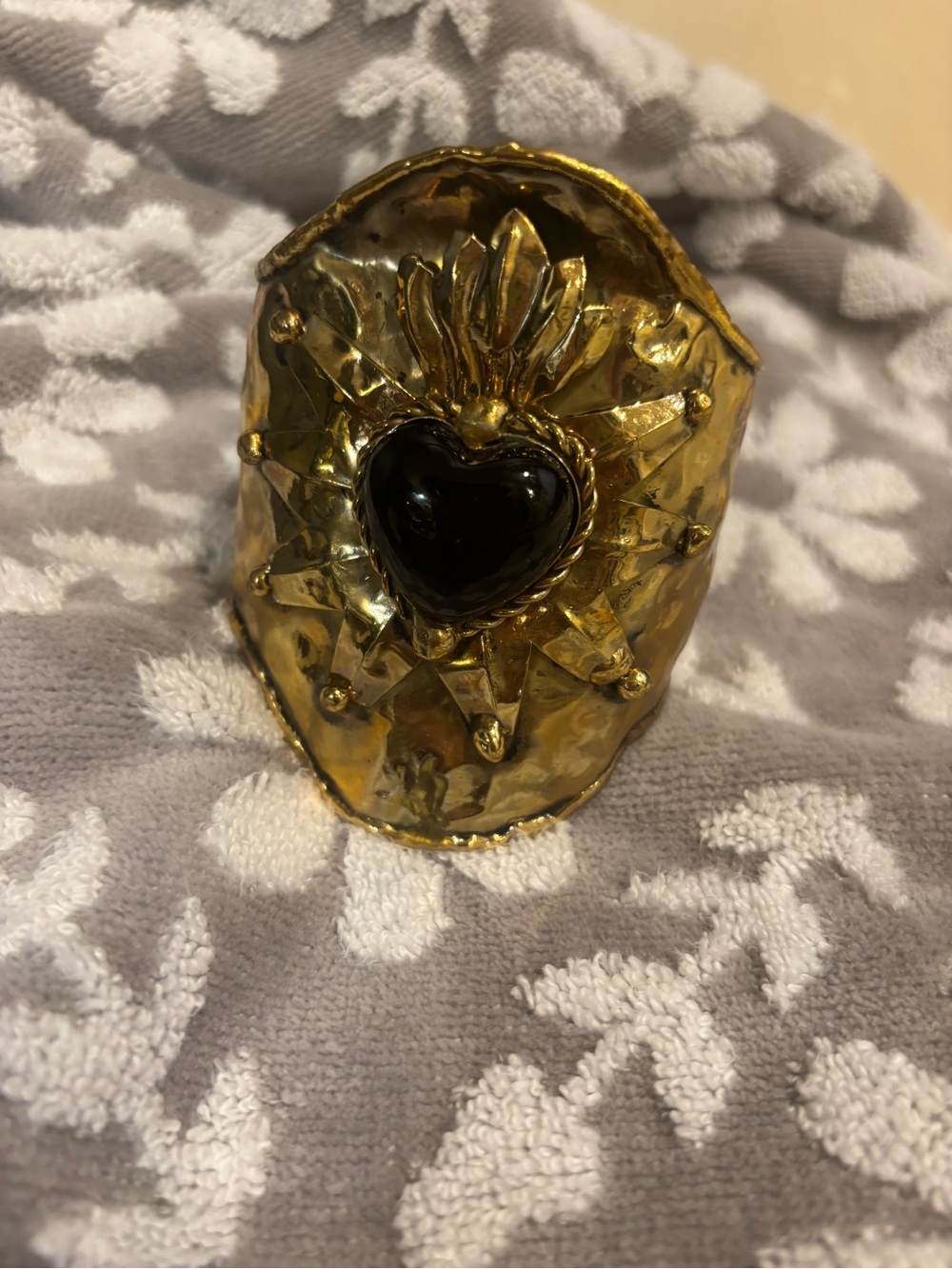 Gold-tone Statement Cuff with Black Heart Accent